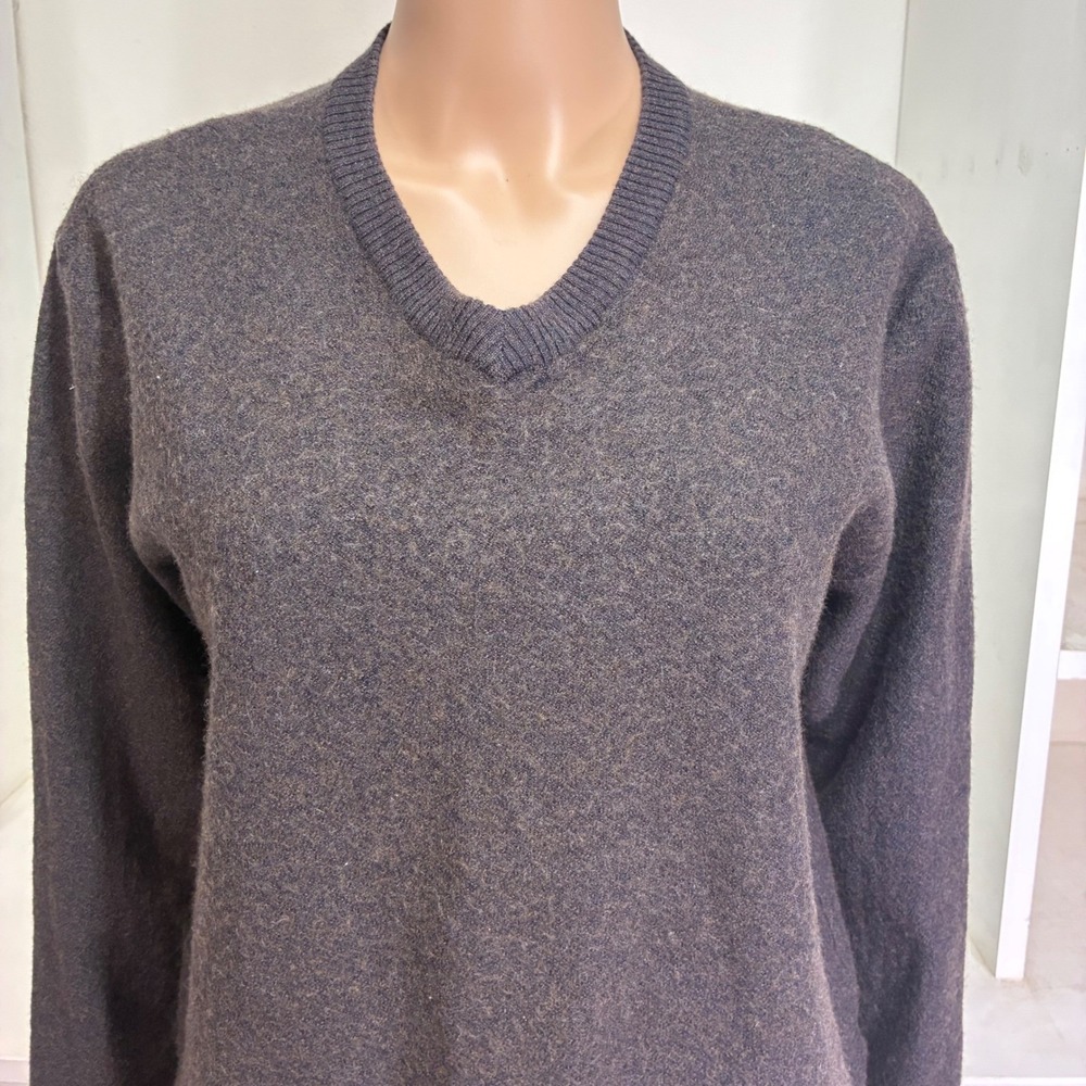 Merino Wool Nordstrom Cotton V-Neck Sweater Dark Brown Heather L - Picture 7 of 7